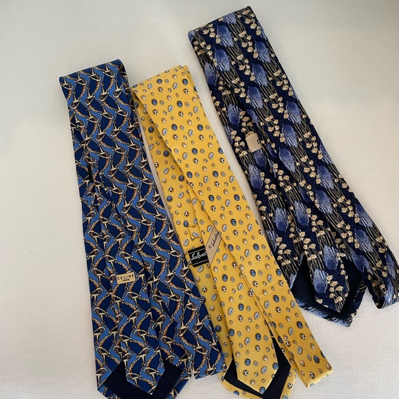 Men’s Vintage Silk Ties Celine Ferragamo Yellow and Blue - Picture 6 of 9